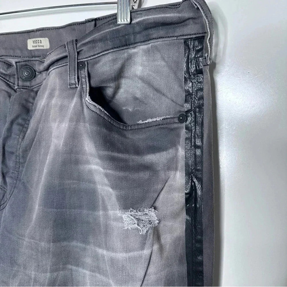 True Religion Mens Gray Rocco Relaxed Skinny Light Distressed Side Stripe Jeans - Picture 5 of 11